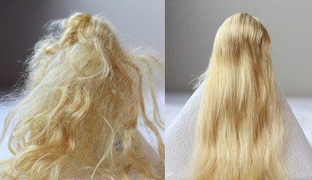 Antes e depois cabelo boneca Barbie, ilustrando post sobre Pantogar